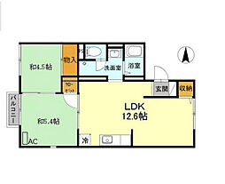 奥野ハイツ 2LDKの間取図画像