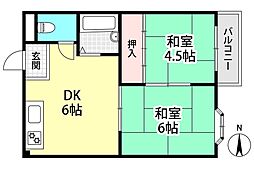 グリーンハイツユコ 2DKの間取図画像