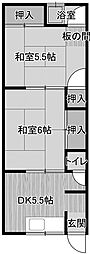 大峯田中荘 2DKの間取図画像