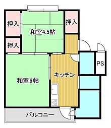ビレッジハウス招提1号棟 2Kの間取図画像