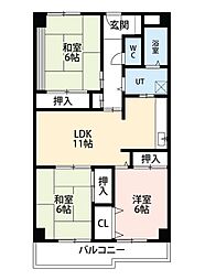 香里園ヒルズ 3LDKの間取図画像