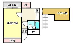 第3和幸マンション 1Kの間取図画像