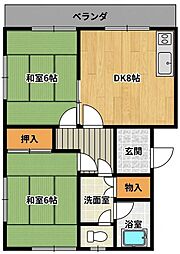 舩戸マンション 2DKの間取図画像