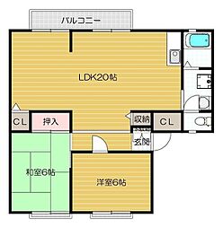 サンビレッジ渚A 2LDKの間取図画像