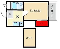 ユウビ・パレス茄子作 1Kの間取図画像