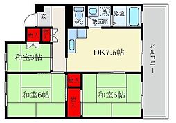 枚方ハイツ3号棟 3DKの間取図画像