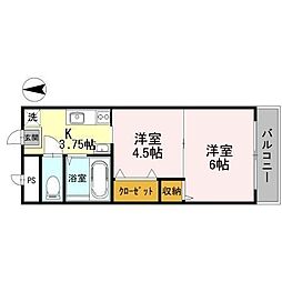 ベレール岡山手 1Kの間取図画像