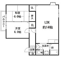 リバーランドジョイE棟 2LDKの間取図画像