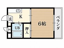 フロンティア長尾2 1Kの間取図画像
