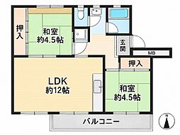 中宮第四団地74号棟 3LDKの間取図画像