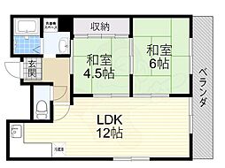 プレアール南亀井2 2LDKの間取図画像