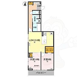 D-ROOM中小坂 2LDKの間取図画像