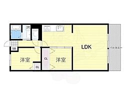 プレジデント東大阪1棟 2LDKの間取図画像