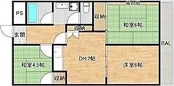 西岩崎コーポ 3DKの間取図画像