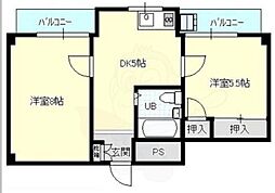 シャトー第2平野 2DKの間取図画像