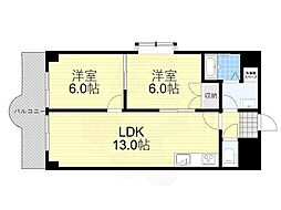 北本町プラザ1 2LDKの間取図画像