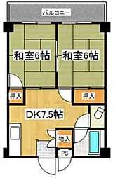 宮町コーポラス 2DKの間取図画像