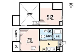 Kohimari志賀本通 1Kの間取図画像