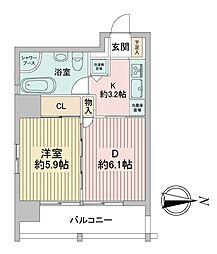 レインボーピア記念橋 1DKの間取図画像
