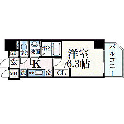 プレサンスTHEMOTOYAMA 1Kの間取図画像
