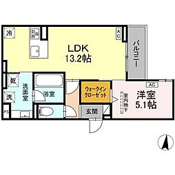 セレスティア高畑 1LDKの間取図画像