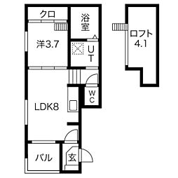 ハーモニーテラス八熊2 1LDKの間取図画像