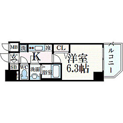 プレサンスTHEMOTOYAMA 1Kの間取図画像