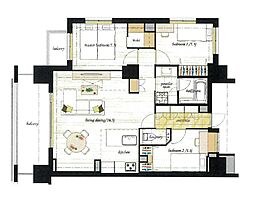 クレストフォルム横浜片倉町 3LDKの間取図画像