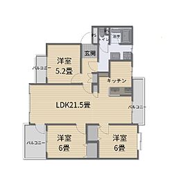 あざみ野団地3-1-8号棟 3LDKの間取図画像