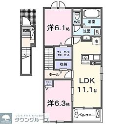 伊勢崎市東小保方町アパート 2LDKの間取図画像