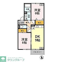 サンライズヒルB 2DKの間取図画像