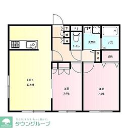 ウエスト・ヴィレッジ 2LDKの間取図画像