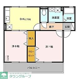 クラベールA 2DKの間取図画像