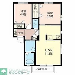エムズヒルB棟 2LDKの間取図画像