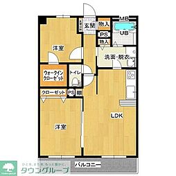 サンパーシモン 2LDKの間取図画像