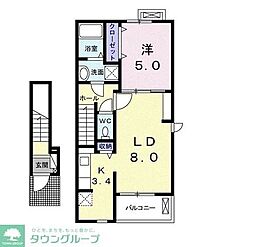 ヴィレッヂ・リバー 1LDKの間取図画像