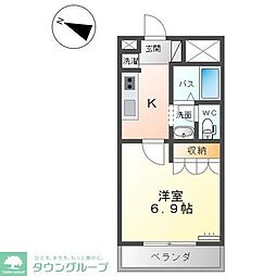 プランドール 1Kの間取図画像