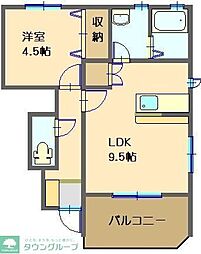 パルティールB 1LDKの間取図画像