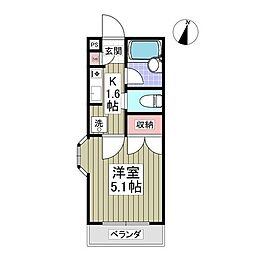 リトルバード 1Kの間取図画像