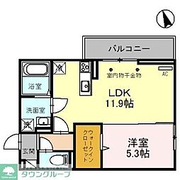 D-ROOM三河町 1LDKの間取図画像