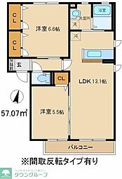 プレジールシャトーA 2LDKの間取図画像
