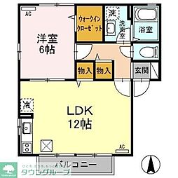 ヴィラ南雲B 1LDKの間取図画像