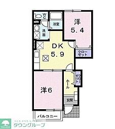 サンライトヒルズ 1階2DKの間取り
