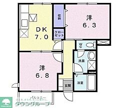 ハーモニウエストC 2DKの間取図画像