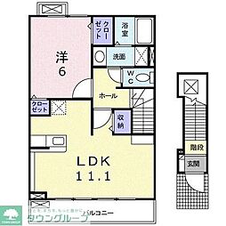 ラビスII 2階1LDKの間取り