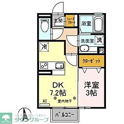 コ・クリエB 1DKの間取図画像