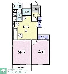 ソレーユシャンブル354Ａ 1階2DKの間取り