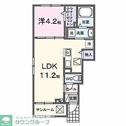 東武伊勢崎線 韮川駅 徒歩20分の賃貸アパート 1階1LDKの間取り