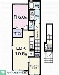 東武伊勢崎線 韮川駅 徒歩20分の賃貸アパート 2階1LDKの間取り