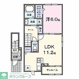 東武伊勢崎線 韮川駅 徒歩20分の賃貸アパート 2階1LDKの間取り